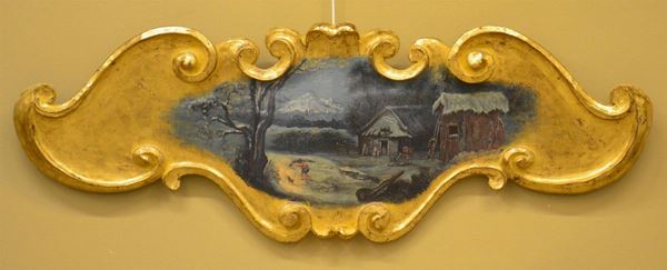 Sovraporta, in stile 700, in legno intagliato e pitturato