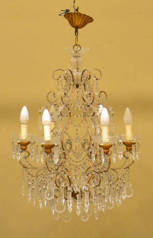 Lampadario, sec. XX, fusto circolare in metallo dorato