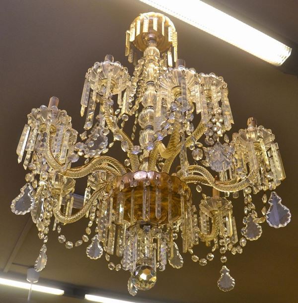 Lampadario, sec. XIX, in vetro, dodici bracci