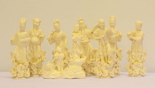 Otto sculturine, arte orientale, sec. XX, in ceramica,