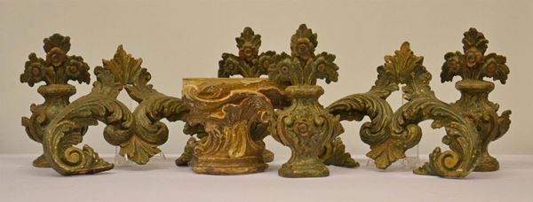 Sette fregi, sec. XVIII, in legno laccato e intagliato