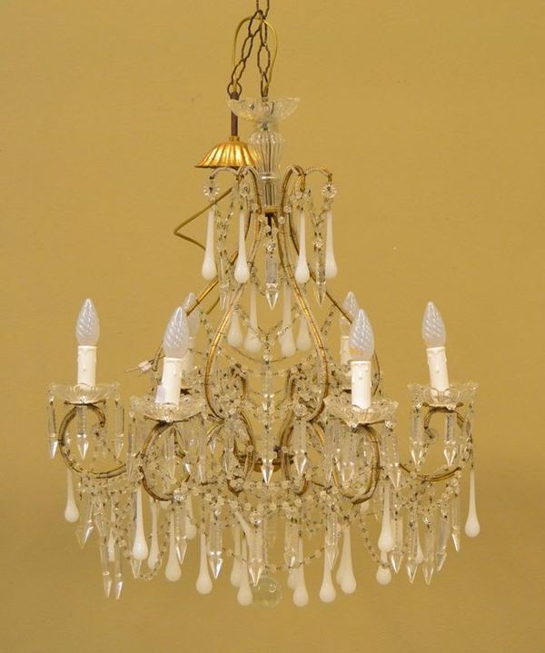 Lampadario, sec. XX, fusto in metallo dorato