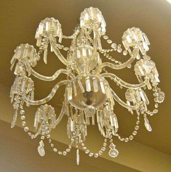 Lampadario, sec. XX, a dieci luci con fili e