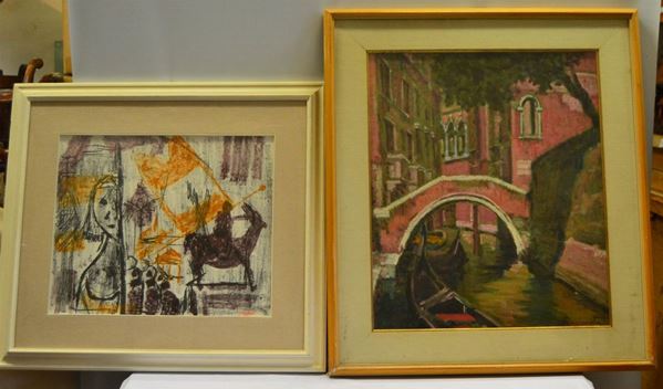 Dipinto, ASTRATTO, olio su cartoncino, firmato                              - Asta DIPINTI  MOBILI  OGGETTI D'ARTE - Poggio Bracciolini Casa d'Aste
