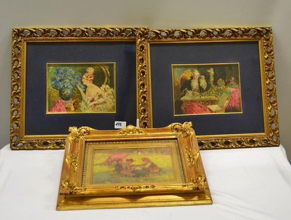 Tre dipinti ad olio raffiguranti: Figure in interni e&nbsp;&nbsp;&nbsp;&nbsp;&nbsp;&nbsp;&nbsp;&nbsp;&nbsp;&nbsp;&nbsp;&nbsp;&nbsp;&nbsp;&nbsp;&nbsp;&nbsp;&nbsp;&nbsp;&nbsp;&nbsp;