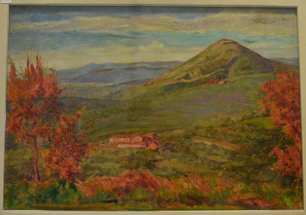 Franco Sacchetti, PAESAGGIO, olio su masonite                             