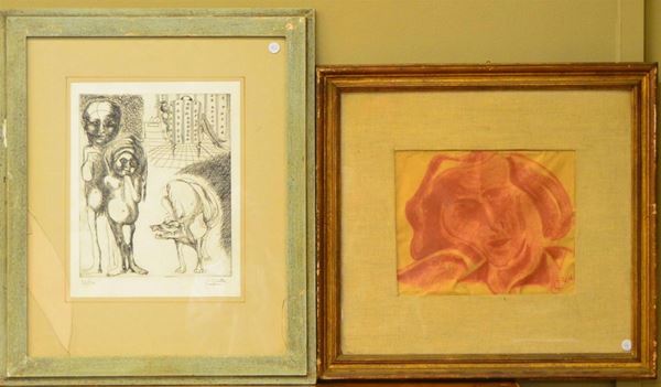 Litografia, FIGURE ASTRATTE, firmata Cipolla,                             