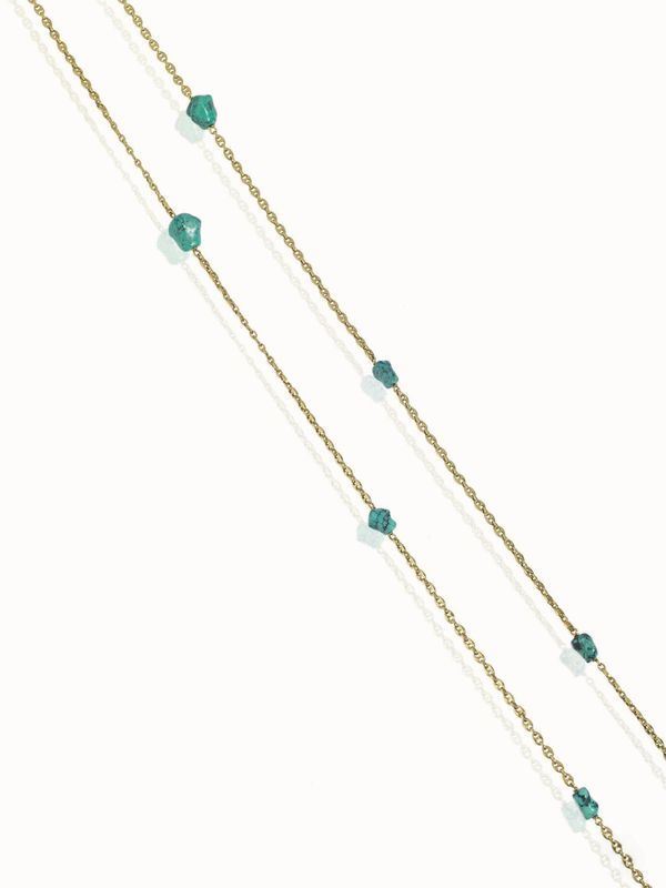 LUNGA COLLANA IN ORO GIALLO E TURCHESI