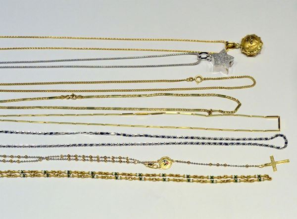 OTTO COLLANE E DUE PENDENTI IN ORO GIALLO  - Asta ANTIQUARIATO, COLLEZIONISMO, GIOIELLI - Poggio Bracciolini Casa d'Aste