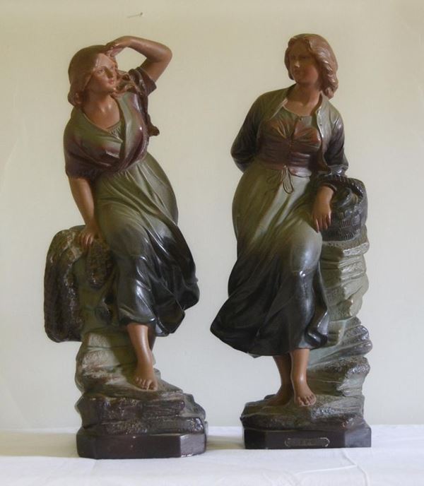 Due sculture, Francia, sec. XX, in gesso,  - Asta ANTIQUARIATO, COLLEZIONISMO, GIOIELLI - Poggio Bracciolini Casa d'Aste