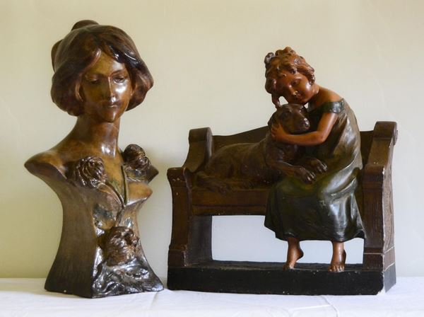 Due sculture, Francia, sec. XX, in gesso, raffiguranti  - Asta ANTIQUARIATO, COLLEZIONISMO, GIOIELLI - Poggio Bracciolini Casa d'Aste