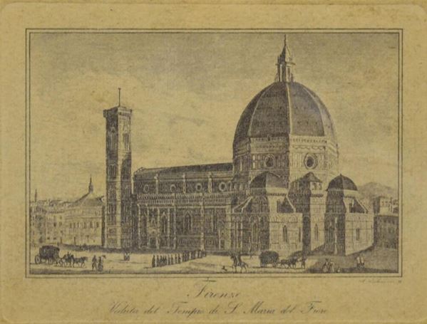 Tre vedute di Firenze, riproduzioni di incisioni di Achille Parboni, sec. XIX, mm 103x139