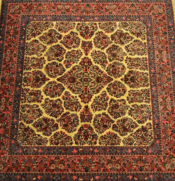 Tappeto persiano Saruq, fondo beige a motivo