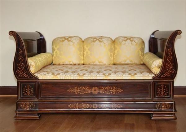 Letto a barca, Carolo X, in palissandro