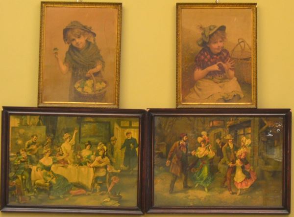 Quattro oleografie, sec. XX, raffiguranti                                   - Asta ASTA A TEMPO - MOBILI, DIPINTI, OGGETTI D'ARTE - Poggio Bracciolini Casa d'Aste
