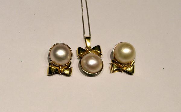 DEMI PARURE IN ORO GIALLO , ORO BIANCO E PERLE