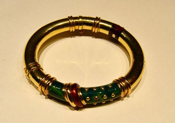 BRACCIALE IN ORO GIALLO, ARGENTO E SMALTI