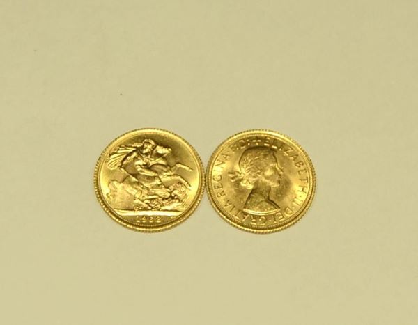 DUE MONETE&nbsp; STERLINE , IN ORO 916/1000
