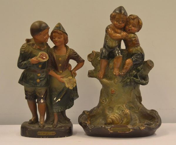 Due sculture, sec. XX, in gesso,                                            - Asta GIOIELLI, ARGENTI, MOBILI E DIPINTI - Poggio Bracciolini Casa d'Aste