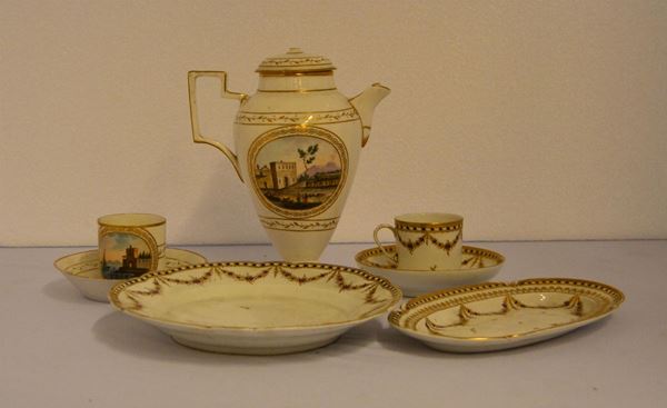 Caffettiera, tazze e piattino, Napoli, sec. XIX, in