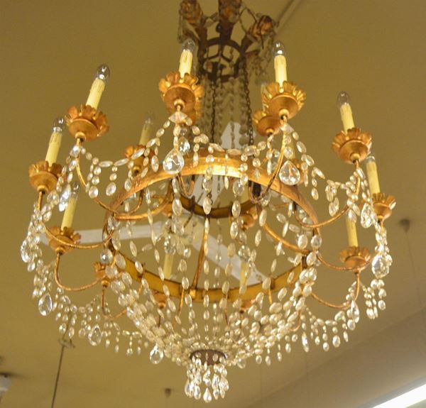 Lampadario, inizi sec. XX, in metallo circolare                           
