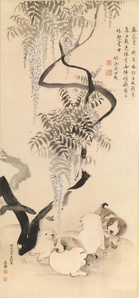 Dipinto di Okyo con cani e salici