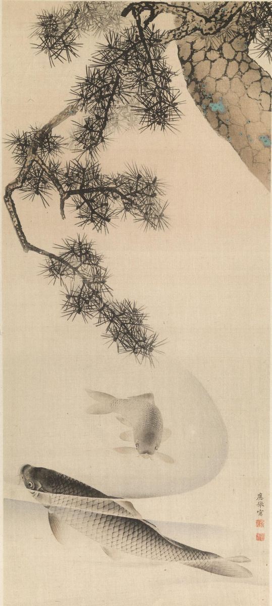 Dipinto di Okyo con carpe e pini
