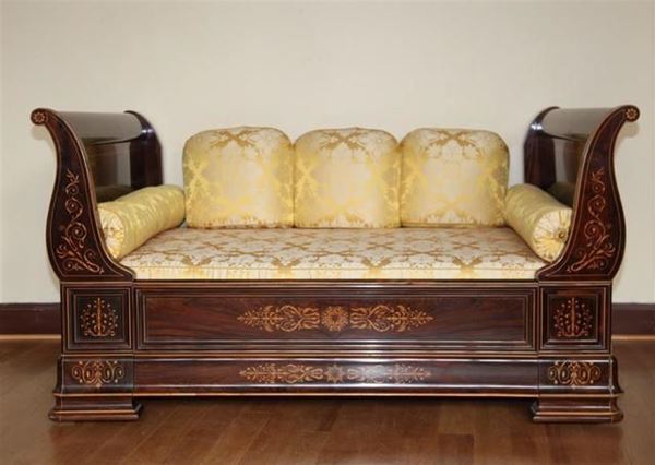 Letto a barca, Carolo X, in palissandro