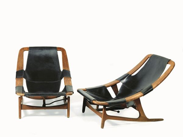 COPPIA DI POLTRONE, MANIFATTURA ISA, BERGAMO, ANNI '60 legno curvato e    