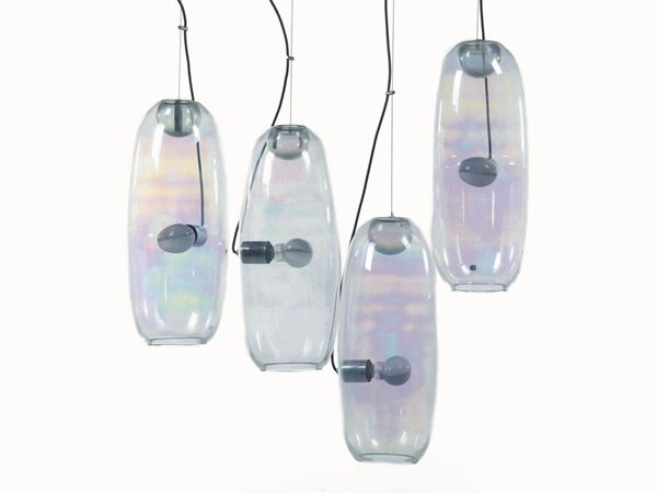 COMPOSIZIONE DI LUMIERE SOSPESE, ANNI '80, DESIGN ROBERTO RAGAZZI E ANGELO FOA