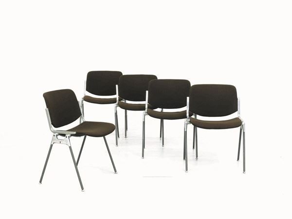 CINQUE SEDIE DA UFFICIO, ANNI '70, DESIGN CASTELLI