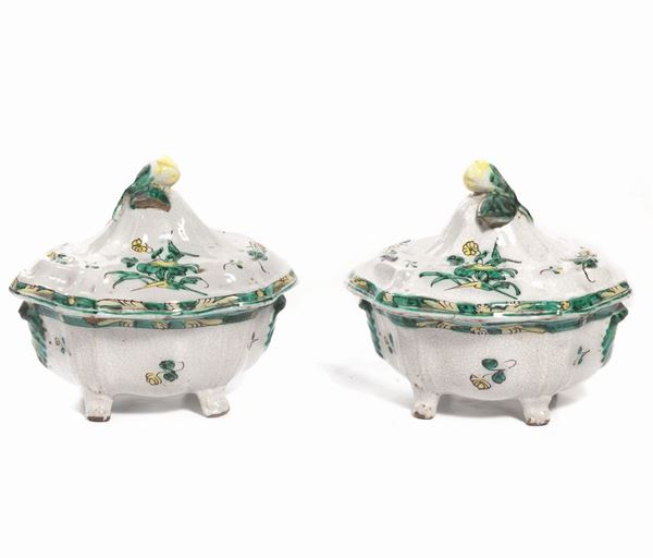 COPPIA DI ZUPPIERE, CERRETO, SECOLO XIX  - Asta DECORAZIONE D'INTERNI - Poggio Bracciolini Casa d'Aste