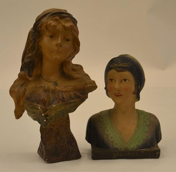 Due sculture, sec. XX, in gesso, raffiguranti&nbsp;&nbsp;&nbsp;&nbsp;&nbsp;&nbsp;&nbsp;&nbsp;&nbsp;&nbsp;&nbsp;&nbsp;&nbsp;&nbsp;&nbsp;&nbsp;&nbsp;&nbsp;&nbsp;&nbsp;&nbsp;&nbsp;&nbsp;&nbsp;&nbsp;&nbsp;&nbsp;&nbsp;&nbsp;