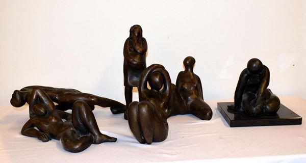 Gruppo di sei sculture, sec. XX, in bronzo,&nbsp;&nbsp;&nbsp;&nbsp;&nbsp;&nbsp;&nbsp;&nbsp;&nbsp;&nbsp;&nbsp;&nbsp;&nbsp;&nbsp;&nbsp;&nbsp;&nbsp;&nbsp;&nbsp;&nbsp;&nbsp;&nbsp;&nbsp;&nbsp;&nbsp;&nbsp;&nbsp;&nbsp;&nbsp;&nbsp;&nbsp;