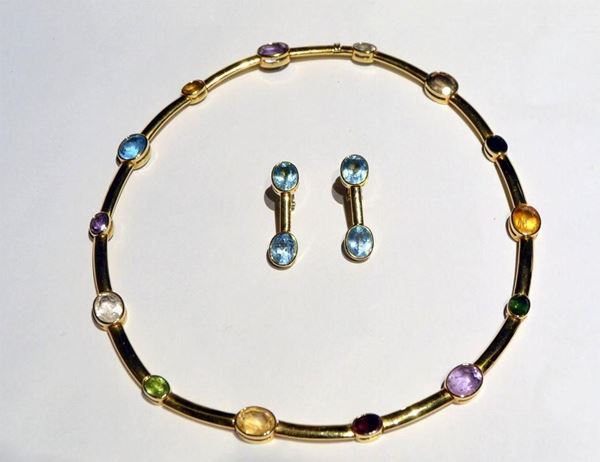 DEMI-PARURE, IN ORO GIALLO E PIETRE, COMPOSTA