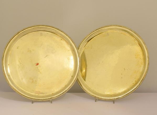 COPPIA DI VASSOI , SEC. XX, ARGENTIERE R. MIRACOLI  - Asta GIOIELLI, ARGENTI, ARREDI, OGGETTI D'ARTE E DIPINTI - Poggio Bracciolini Casa d'Aste