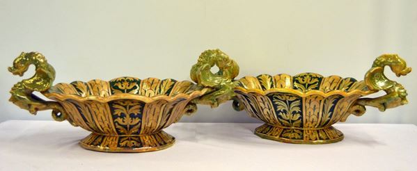 Coppia di centro tavola, sec. XX, manifattura Luca della Robbia,