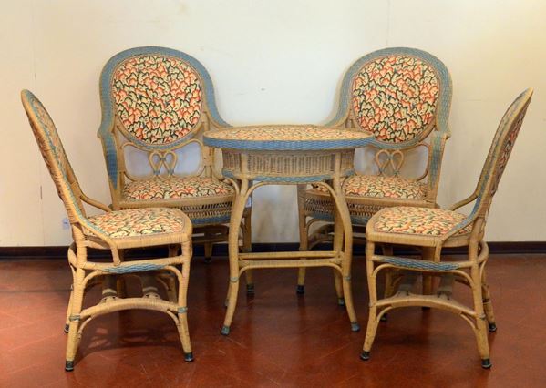 Salotto, inizi sec. XX, in bambù stoffa a fiori,                          - Asta GIOIELLI, ARGENTI, ARREDI, OGGETTI D'ARTE E DIPINTI - Poggio Bracciolini Casa d'Aste