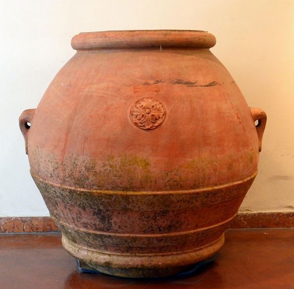 Orcio, sec. XIX, in terracotta con stemma e  - Asta GIOIELLI, ARGENTI, ARREDI, OGGETTI D'ARTE E DIPINTI - Poggio Bracciolini Casa d'Aste