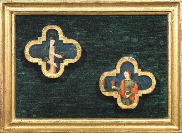 Due intagli, sec. XVIII, in legno laccato e