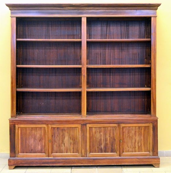 Libreria, inizi sec. XX, in mogano, due corpi,