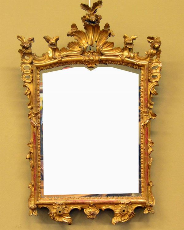 Specchiera, sec. XIX, entro cornice in  - Asta GIOIELLI, ARGENTI, ARREDI, OGGETTI D'ARTE E DIPINTI - Poggio Bracciolini Casa d'Aste