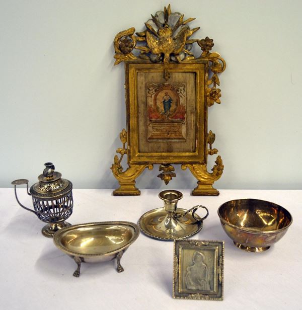 Bugia, vaschetta e piccola cornice, sec. XX,