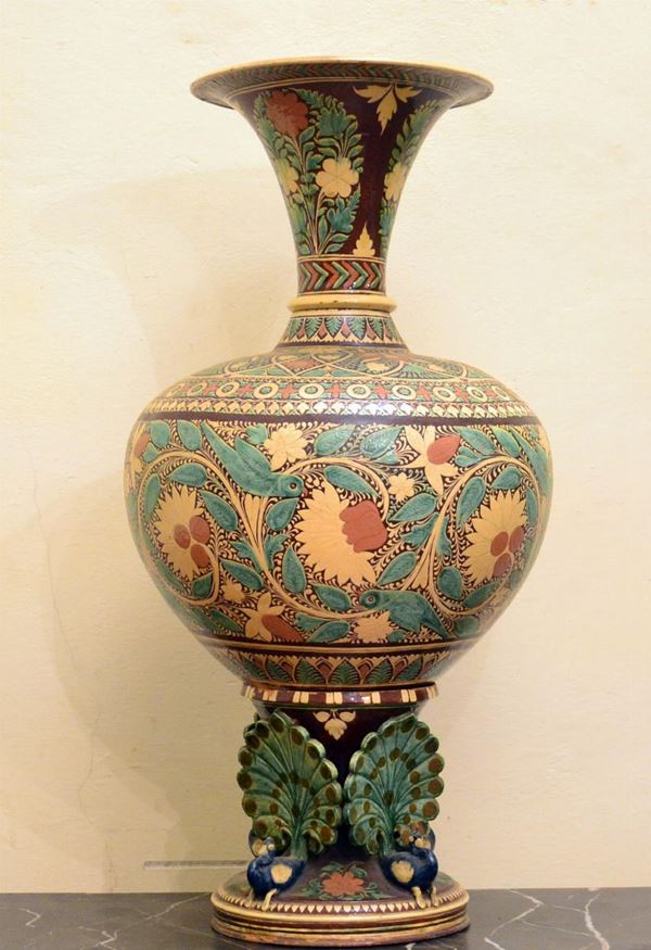 Vaso, Tunisia, sec. XX, in maiolica decorata  - Asta GIOIELLI, ARGENTI, ARREDI, OGGETTI D'ARTE E DIPINTI - Poggio Bracciolini Casa d'Aste