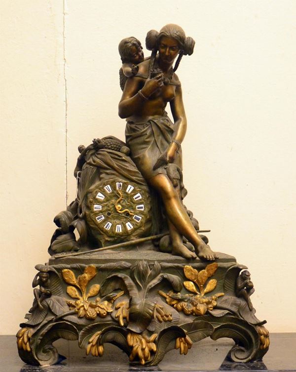 Orologio da tavolo, Francia, sec. XIX, in bronzo
