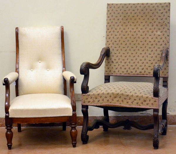 Poltroncina, sec. XIX, in noce, seduta e