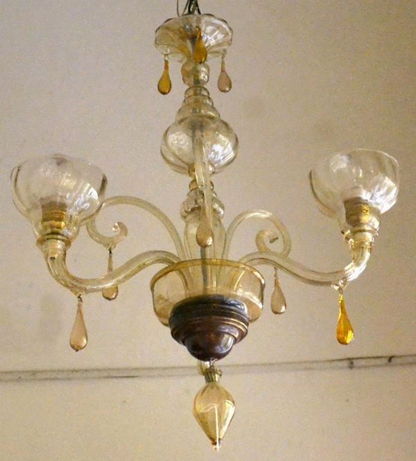 Lampadario, inizi sec. XX, in vetro di Murano,