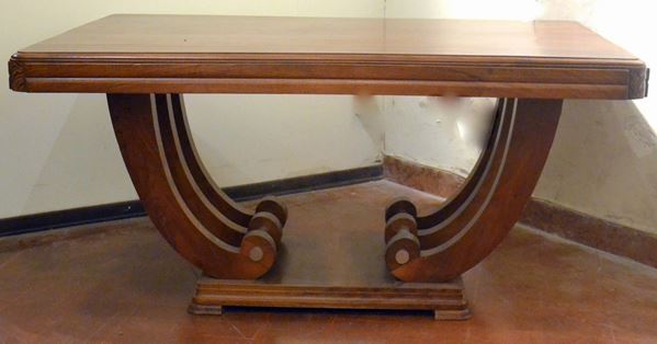 Tavolo, art deco', in noce, base a