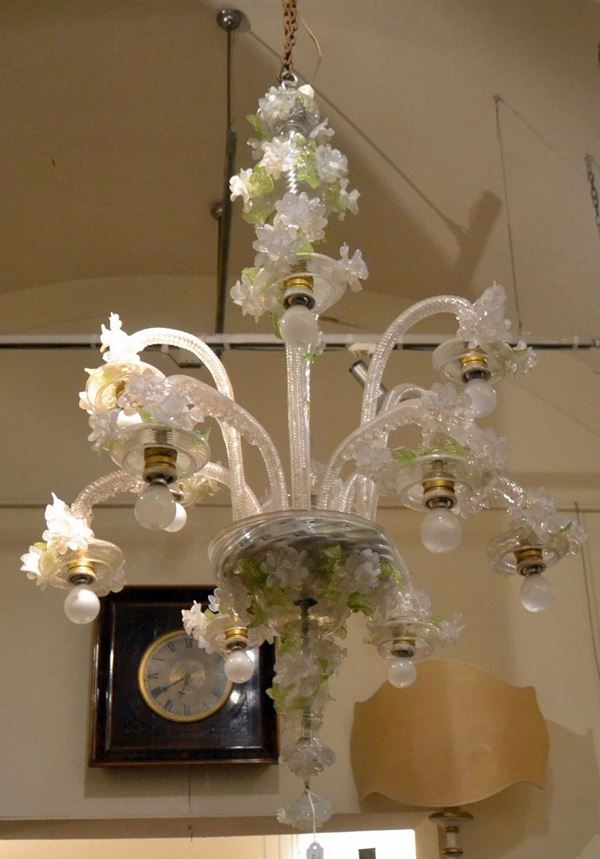 Lampadario, sec. XIX, in vetro di Murano