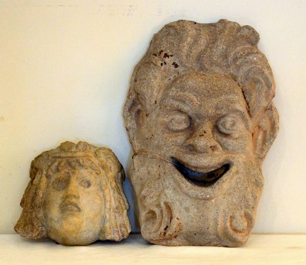 Due sculture, sec. XIX, in pietra e cemento,